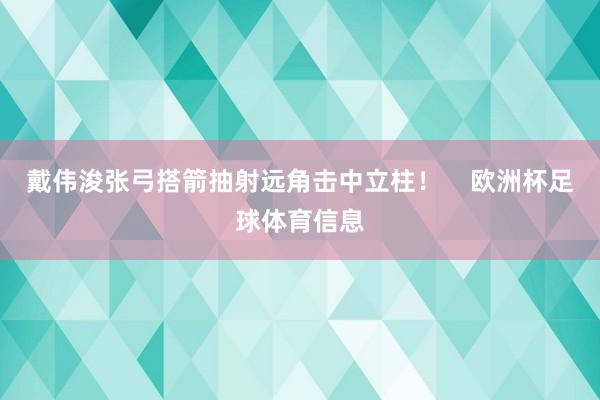 戴伟浚张弓搭箭抽射远角击中立柱！    欧洲杯足球体育信息