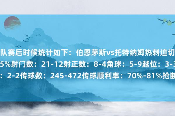 两队赛后时候统计如下：伯恩茅斯vs托特纳姆热刺迫切心率图控球率：35%-65%射门数：21-12射正数：8-4角球：5-9越位：3-3犯规：15-8黄牌：2-2传球数：245-472传球顺利率：70%-81%抢断：27-23掌握：17-8突围：28-15体育集锦